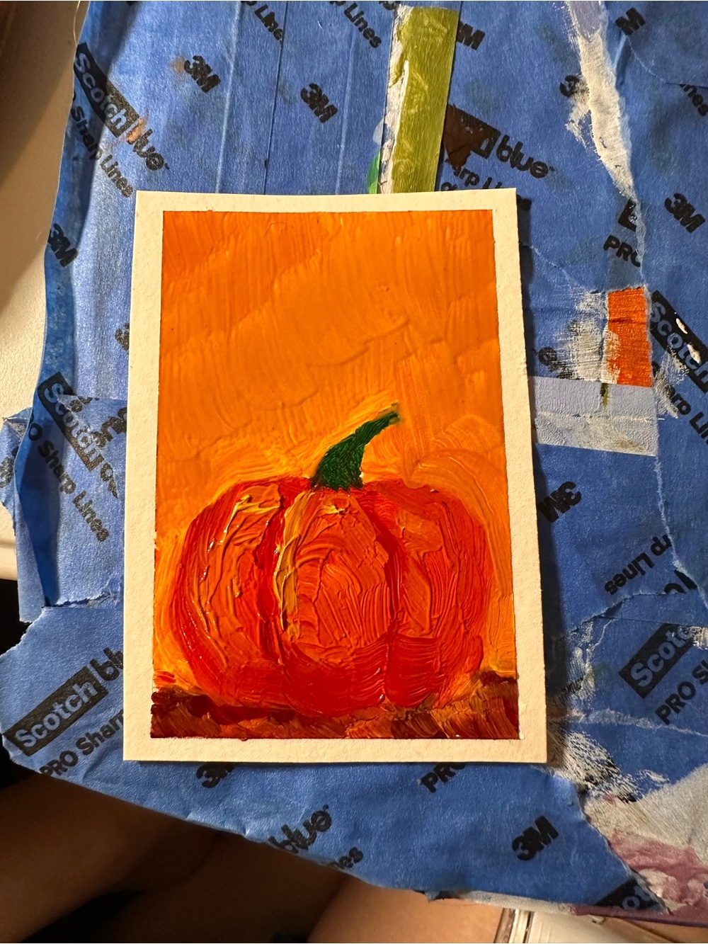 Hand-Painted Pumpkin Art Print - Orange Pumpkin on Orange Background
